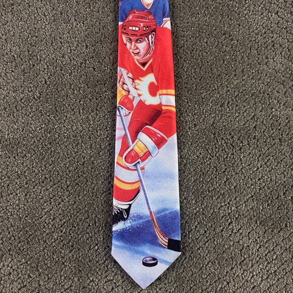 Vintage 90s Calgary Flames Necktie Ralph Marlin Neck Tie Made in USA Hockey NHL - Picture 1 of 7